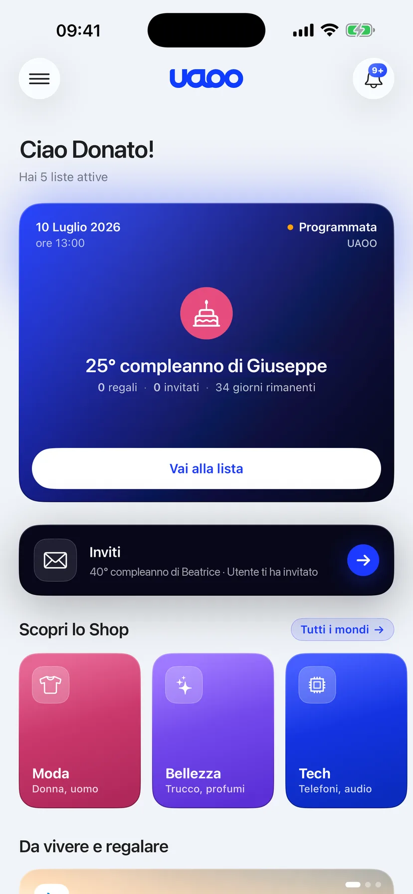 App UAOO — Home con la tua lista